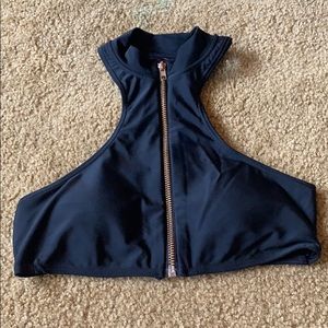 Black Zip Up Bathing Suit Top